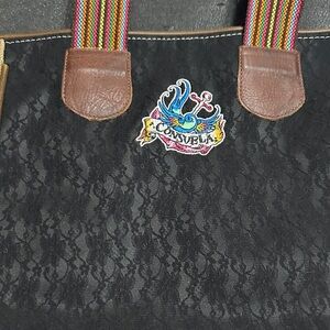 Consuela Black Tote with Brown and Multicolor Straps